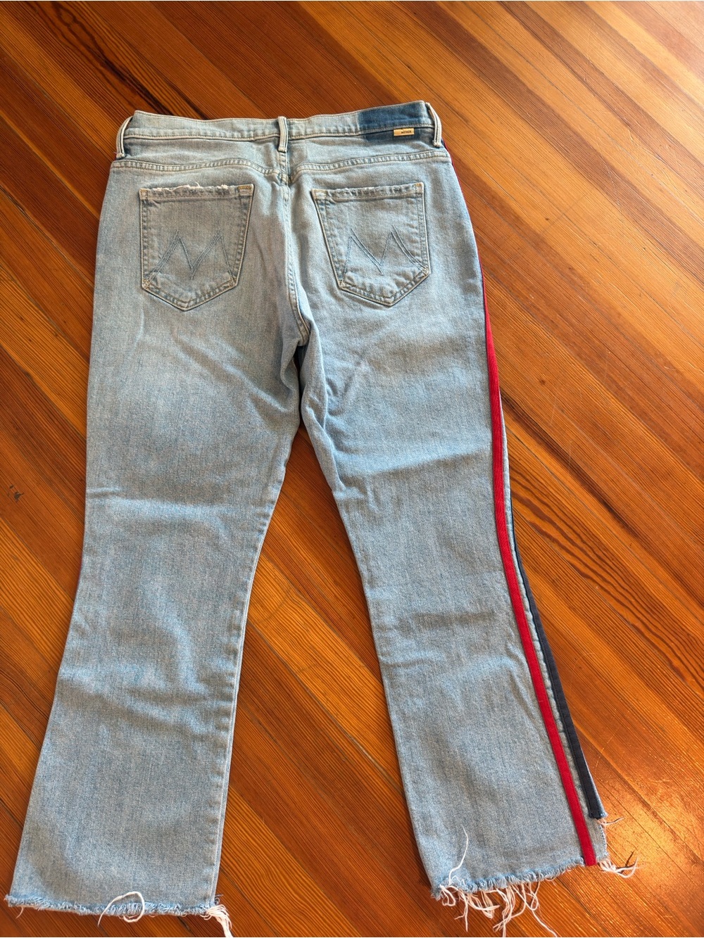 MOTHER Insider Crop Step Fray in Thanks again Racer with Red & Navy Side Stripes - Picture 2 of 5